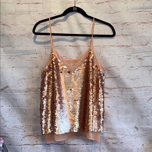 Moulinette Soeurs Camisole Anthropologie Pink/Rose Gold Sequin Spaghetti Strap 8